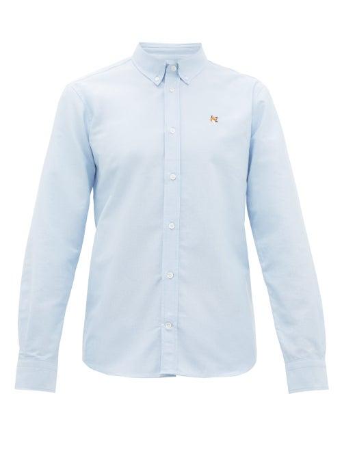 Matchesfashion.com Maison Kitsun - Fox Embroidered Cotton Oxford Shirt - Mens - Light Blue