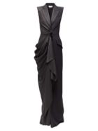 Matchesfashion.com Alexander Mcqueen - Draped Satin And Twill Gown - Womens - Black