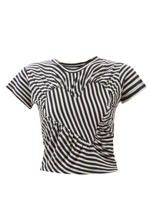 Vaquera - Gathered-heart Striped Wool-blend Jersey T-shirt - Womens - Black White