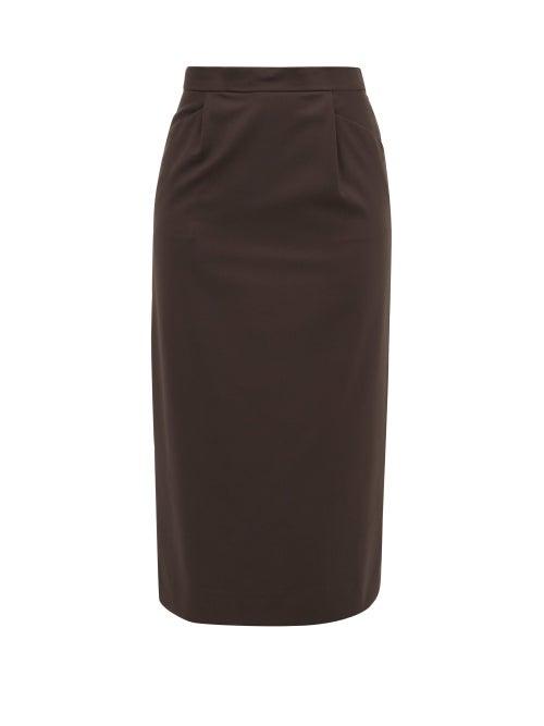 Matchesfashion.com Edward Crutchley - High-rise Wool-crepe Pencil Skirt - Womens - Brown