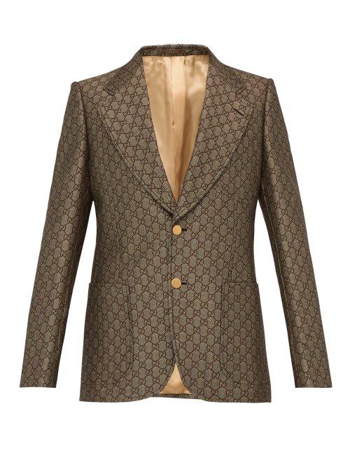 Matchesfashion.com Gucci - Gg Monogram Single Breasted Suit Jacket - Mens - Beige