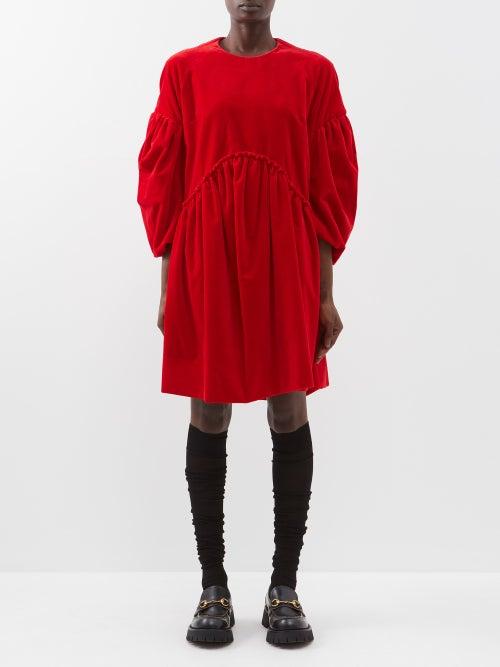 Simone Rocha - Puff-sleeve Cotton-velvet Dress - Womens - Red