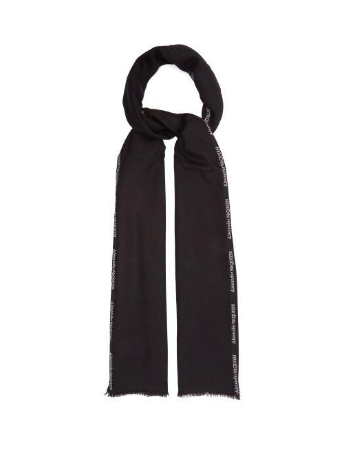 Matchesfashion.com Alexander Mcqueen - Logo-selvedge Cashmere-blend Gauze Scarf - Mens - Black White