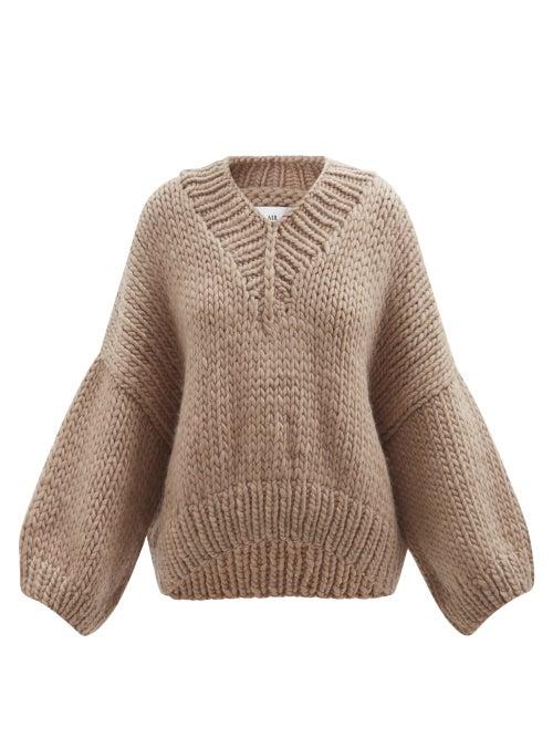 Mr Mittens - Balloon-sleeve Wool Sweater - Womens - Dark Beige