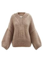Mr Mittens - Balloon-sleeve Wool Sweater - Womens - Dark Beige