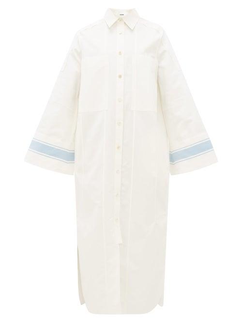 Matchesfashion.com Jil Sander - Striped Cuff Cotton Blend Poplin Shirtdress - Womens - Ivory Multi