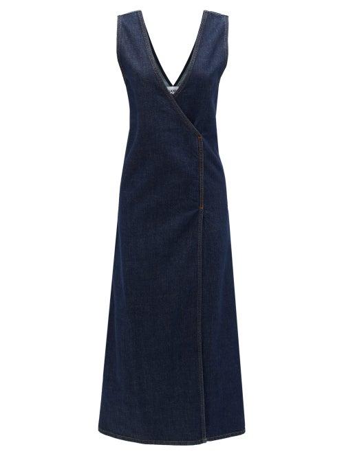 Matchesfashion.com Ganni - Wrap-front Denim Midi Dress - Womens - Dark Denim