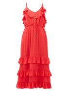 Matchesfashion.com Melissa Odabash - Bethan Tiered-ruffled Midi Dress - Womens - Red