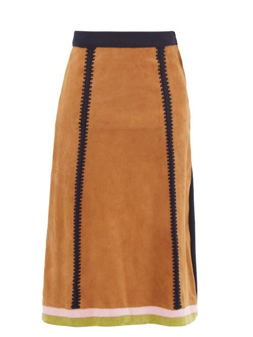 Marni - Suede And Silk-knit Midi Skirt - Womens - Light Brown