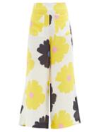 Matchesfashion.com Cala De La Cruz - Liliana Floral-print Linen Wide-leg Trousers - Womens - Cream Print