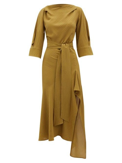 Matchesfashion.com Petar Petrov - Amee Open-back Crinkled Silk-crepe Dress - Womens - Khaki