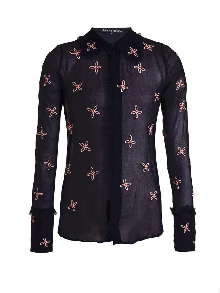 Jupe By Jackie Taste Embroidered Silk-chiffon Shirt