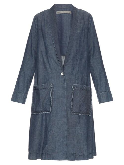 Raquel Allegra Shawl-lapel Chambray-denim Duster Coat