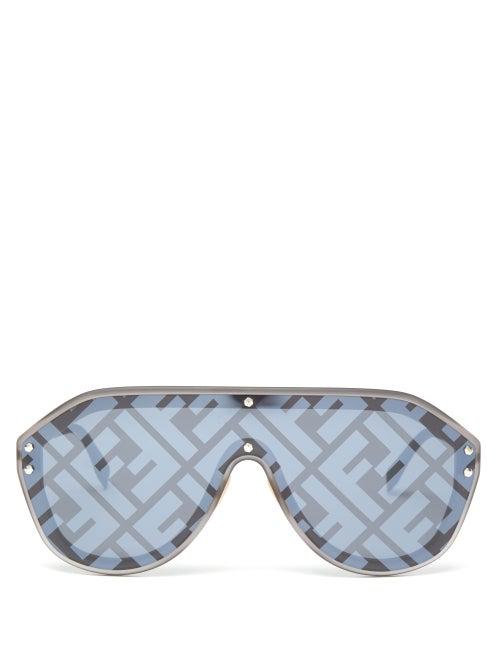 Matchesfashion.com Fendi - Ff Shield Metal Sunglasses - Mens - Black