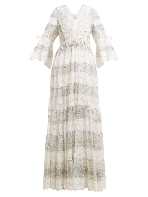 Matchesfashion.com Etro - Lace Trimmed Floral Print Cotton Blend Dress - Womens - Grey White