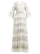 Matchesfashion.com Etro - Lace Trimmed Floral Print Cotton Blend Dress - Womens - Grey White