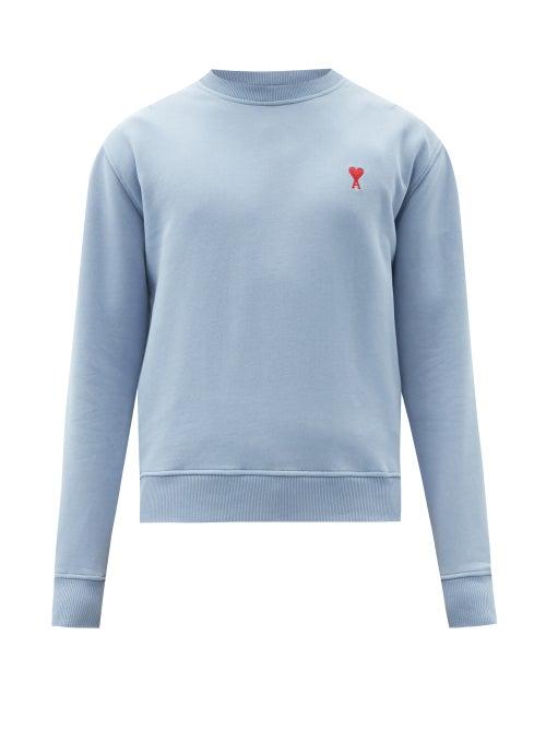 Matchesfashion.com Ami - Logo-embroidered Cotton-jersey Sweatshirt - Mens - Light Blue
