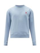 Matchesfashion.com Ami - Logo-embroidered Cotton-jersey Sweatshirt - Mens - Light Blue