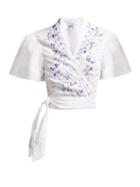 Matchesfashion.com Thierry Colson - Tamara Tree Of Life Embroidered Wrap Crop Top - Womens - White Navy