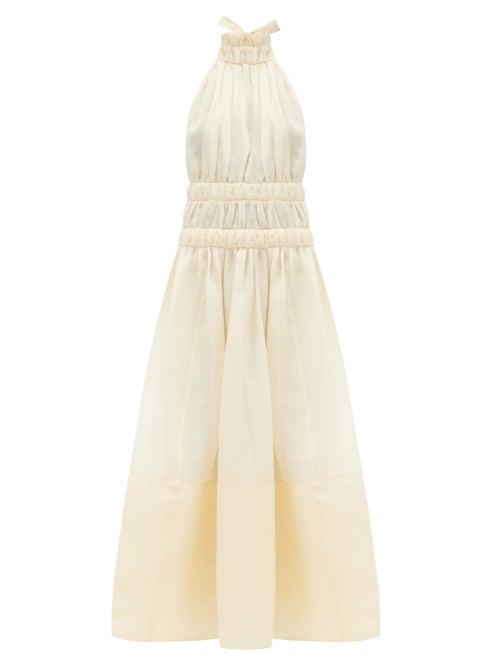 Matchesfashion.com Zimmermann - Halterneck Gathered Linen-blend Organza Dress - Womens - Ivory