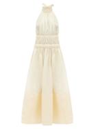 Matchesfashion.com Zimmermann - Halterneck Gathered Linen-blend Organza Dress - Womens - Ivory