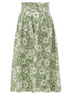 Matchesfashion.com Shrimps - Finlay Paperbag-waist Floral Silk-twill Skirt - Womens - Green