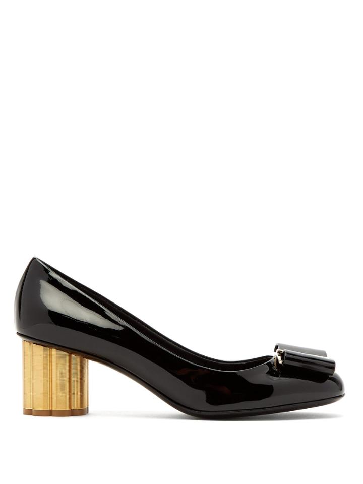 Salvatore Ferragamo Capua Flower Column-heel Patent-leather Pumps