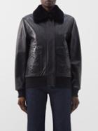 Chlo - Floral-cutout Shearling And Leather Bomber Jacket - Womens - Black