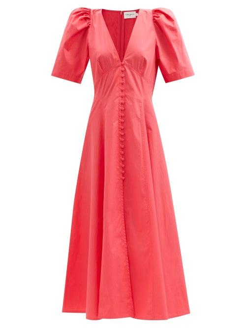 Three Graces London - Jodie Puff-sleeve Cotton Midi Dress - Womens - Fuschia