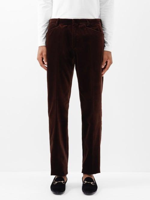 Tom Ford - Cooper Straight-leg Velvet Trousers - Mens - Brown