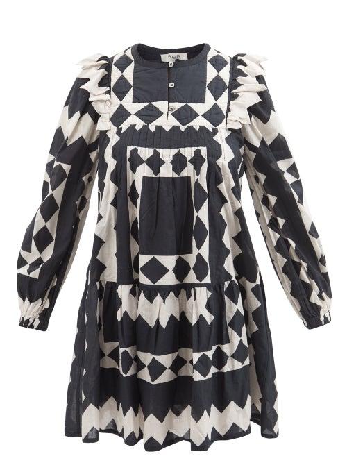 Sea - Helena Geometric-print Cotton-poplin Mini Dress - Womens - Black White