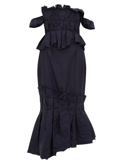 Matchesfashion.com Brock Collection - Piermaria Ruched Chambray Dress - Womens - Navy