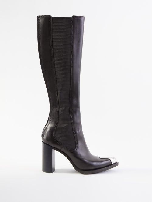 Alexander Mcqueen - Punk 90 Metal-toecap Leather Knee-high Boots - Womens - Black Silver