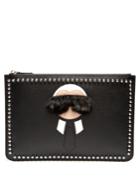 Fendi Karlito Fur-trimmed Leather Pouch