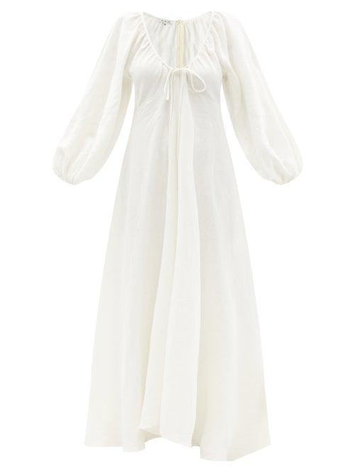 Ladies Beachwear Fil De Vie - Maribelle Plunge Neck Linen-voile Maxi Dress - Womens - Cream