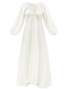 Ladies Beachwear Fil De Vie - Maribelle Plunge Neck Linen-voile Maxi Dress - Womens - Cream
