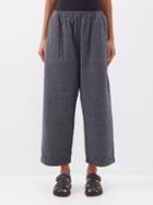 Eskandar - Cropped Quilted-cotton Relaxed-leg Trousers - Womens - Dark Grey