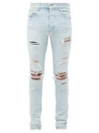 Matchesfashion.com Amiri - Distressed Printed-patch Skinny-leg Jeans - Mens - Blue