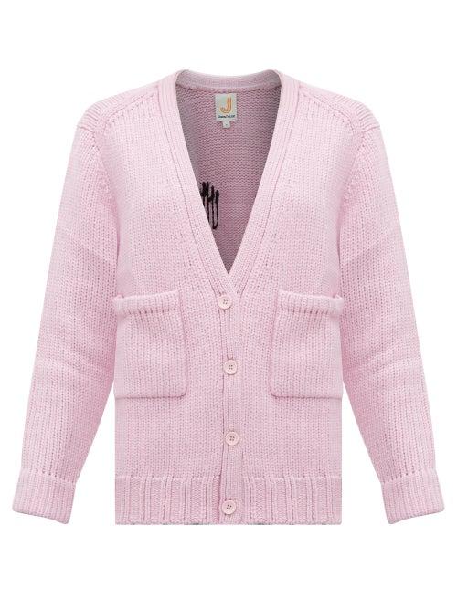 Matchesfashion.com Joostricot - Smiley Embroidered Wool Blend Cardigan - Womens - Light Pink