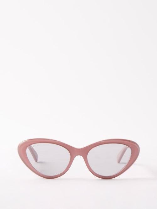 Gucci Eyewear - Cat-eye Frame Acetate Sunglasses - Womens - Pink Grey