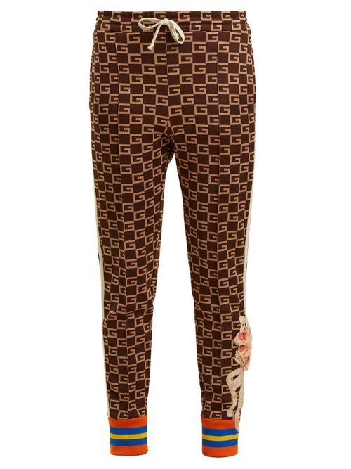 Matchesfashion.com Gucci - Gg Jacquard Mid Rise Jersey Trousers - Womens - Brown Multi