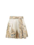 Matchesfashion.com Zimmermann - Freja Paisley-print Scalloped-hem Linen Shorts - Womens - White Print