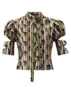 Chopova Lowena - Rad Tie-neck Flocked-taffeta Blouse - Womens - Pink Multi