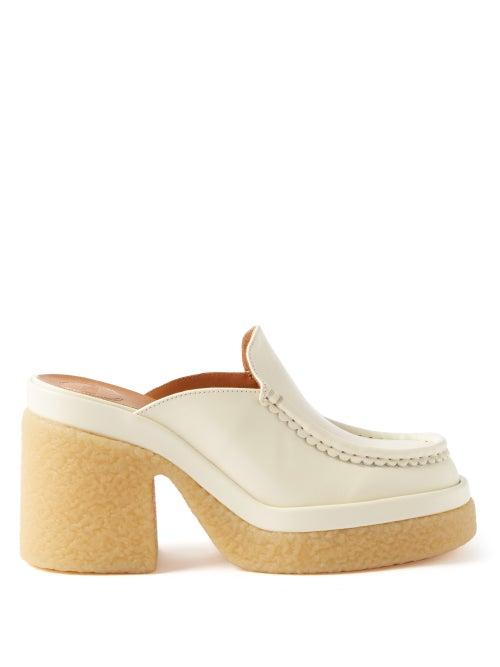 Chlo - Jamie Leather Platform Mules - Womens - White