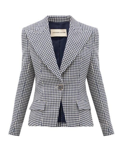 Matchesfashion.com Alexandre Vauthier - Houndstooth Cotton-blend Jacket - Womens - Navy White