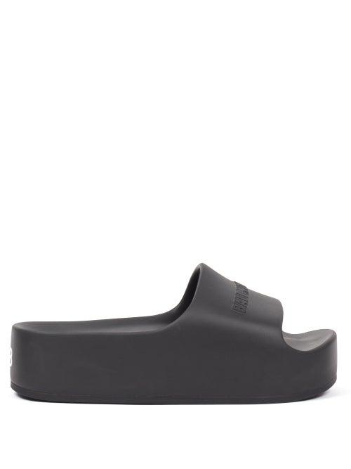 Balenciaga - Logo-embossed Rubber Flatform Slides - Womens - Black