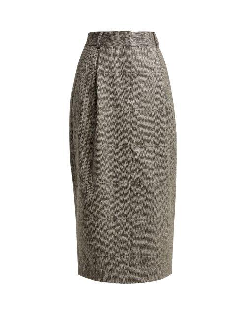 Matchesfashion.com Tibi - Herringbone Wool Pencil Skirt - Womens - Grey