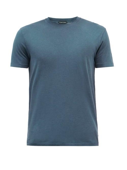 Mens Rtw Tom Ford - Logo-embroidered Jersey T-shirt - Mens - Blue