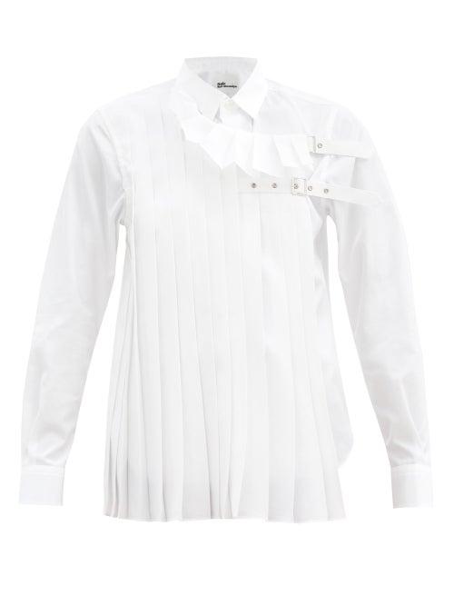 Matchesfashion.com Noir Kei Ninomiya - Pleated & Buckled-strap Cotton-poplin Shirt - Womens - White