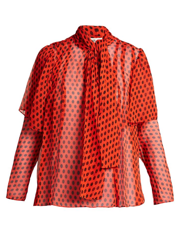 Diane Von Furstenberg Baker Polka Dot-print Silk Pussy-bow Blouse